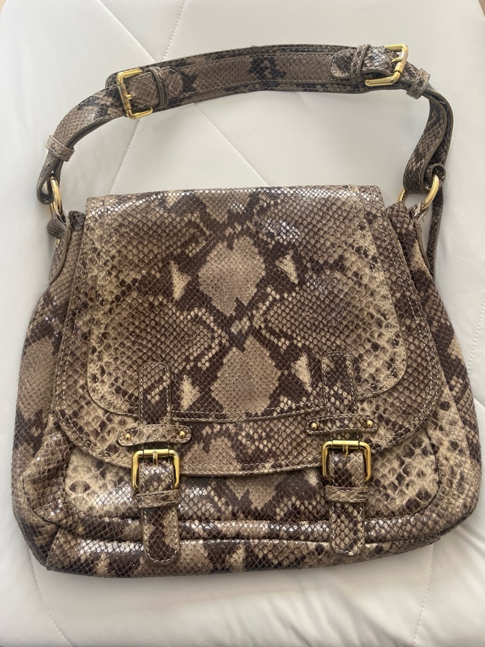 Cynthia Rowley Brown Snake-Print Leather Shoulder Bag